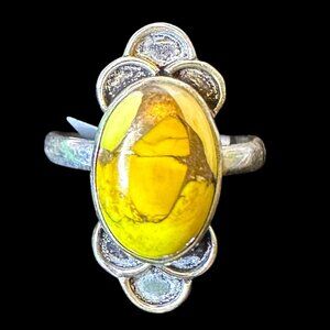 Genuine Yellow Honey Dahlia Spiny Oyster Sterling Overlay Ring Size 7